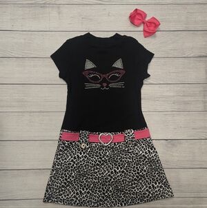 Fun Black Cat Graphic Dress with Pink Accents